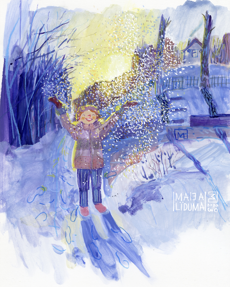 Maija Līduma MaijaLiduma snow illustration colored pencils&amp;nbsp;gouache